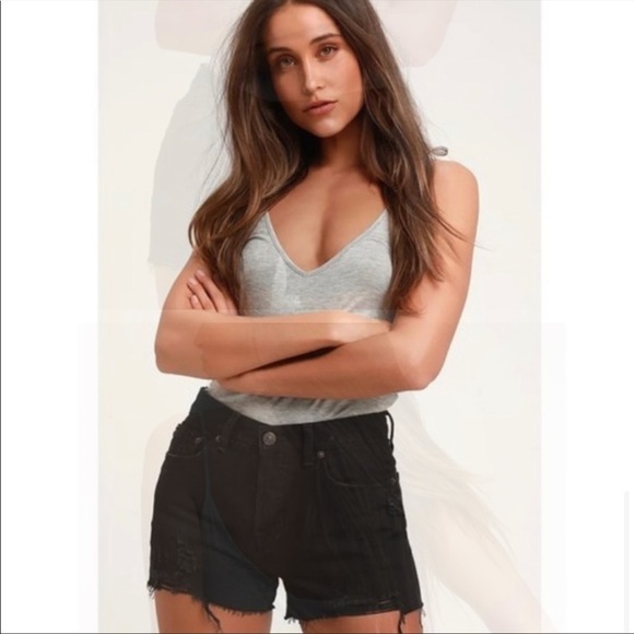 FREE PEOPLE cut off shorts we the free Sofia Denim Button Fly black distressed - Picture 8 of 8